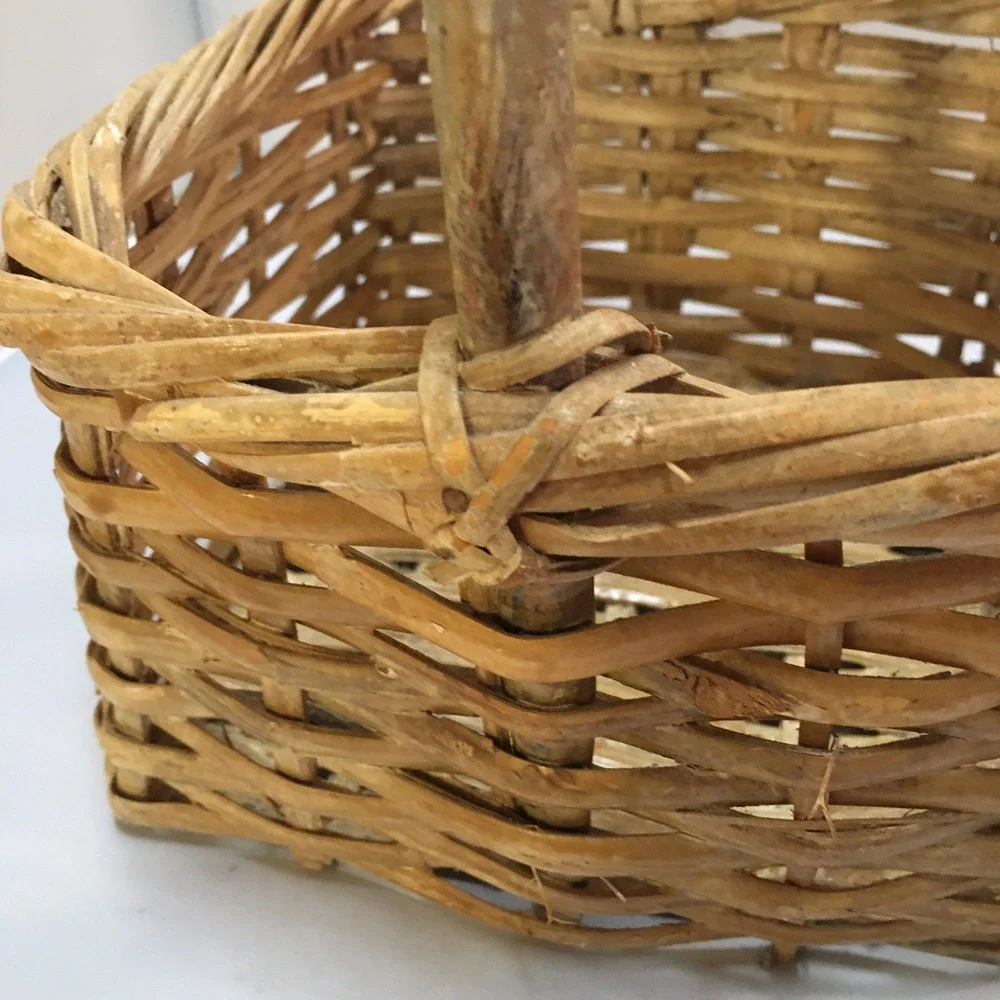 Wicker Basket Home Decor Small Tan Square Woven Storage with Handle Cottagecore
